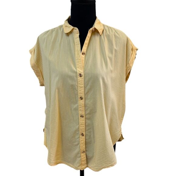 Abercrombie & Fitch Yellow & White Striped Button Up Sleeveless Shirt S - Picture 1 of 4